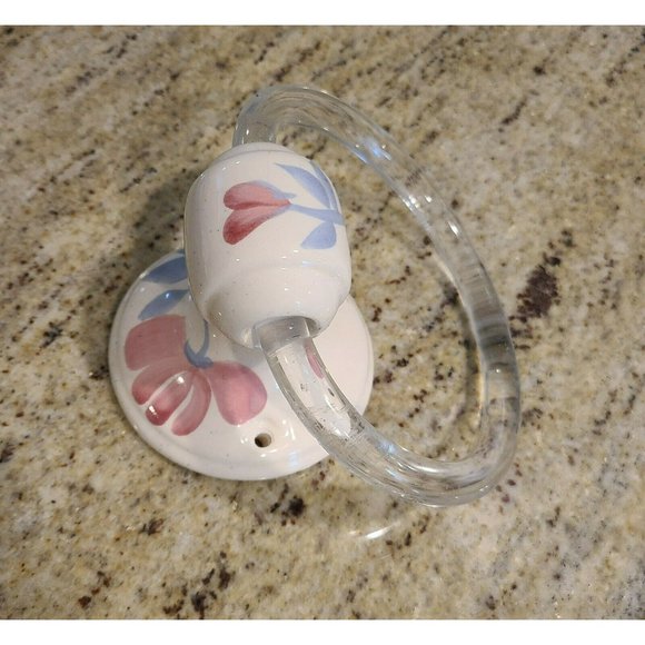 Vintage Flower Pink Blue Ceramic Porcelain Bathroom Towel Holder Clear Ring - Picture 4 of 12